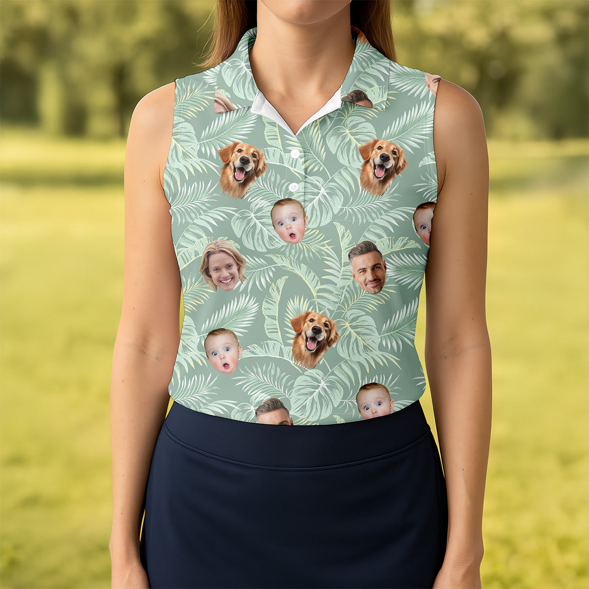 Tropical Leaf Pattern Hawaiian Tops For Women, Custom Team Shirt, Green Polo ShirtLadies Golf Shirts