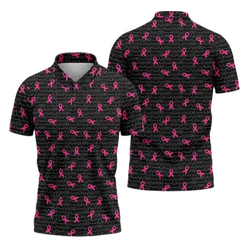 Black Golf Polo with Pink Ribbon, Men's Golf Polo Shirt, Breast Cancer Awareness Shirt, Funny Golf Shirt