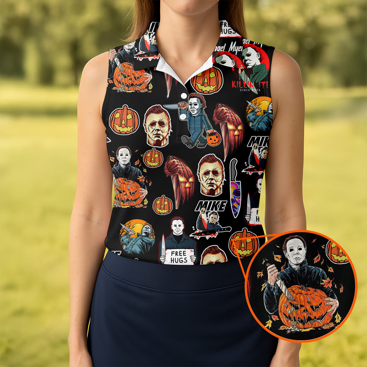 Michael Myers Halloween Women Golf Shirt, Classic Horror Characters Ladies Golf Polos, Horror Movie Shirt
