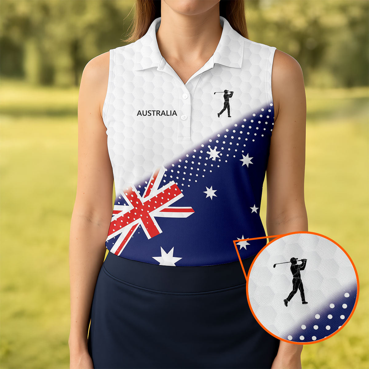 Golf Ball Pattern Australia Flag Print Ladies Golf Tops Australia, Golf Shirt For Women