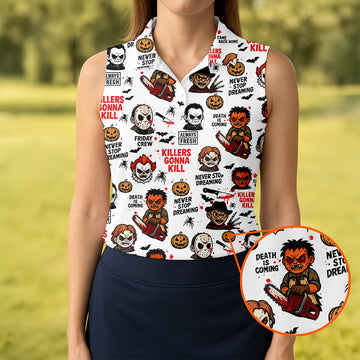 Classic Horror Characters Halloween Golf Shirt, Fun Womens Golf Shirts, Ladies Golf Tops
