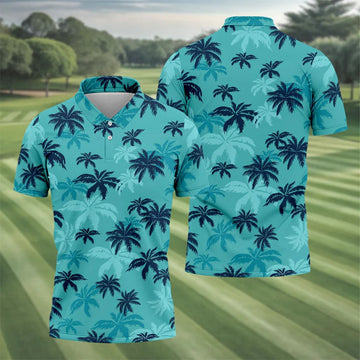 Turquoise Palm Tree Tropical Golf Shirt, Men's Polo Shirt, Hawaiian Golf Shirt, Performance Golf Shirt