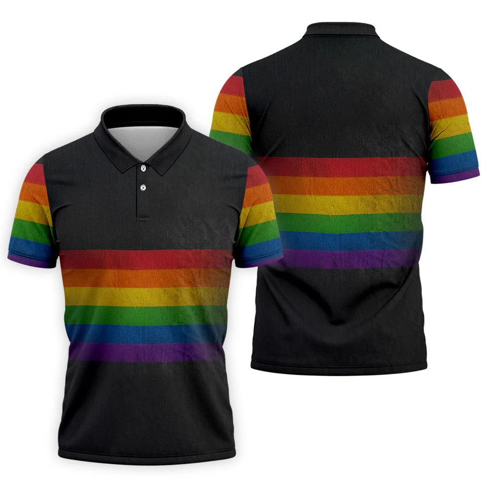 Pride Rainbow Flag Retro Golf Shirt, LGBTQ Month Polo Shirts For Men, Golf Shirts For Men
