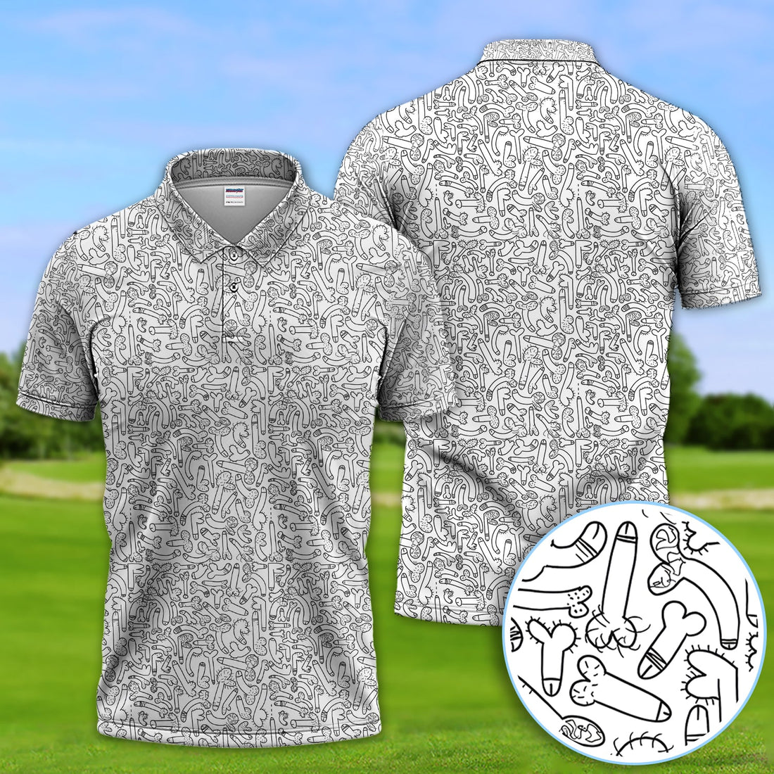 Funny Doodle Pattern Golf Shirt, Crazy Golf Polos For Golfer, Golf Gift For Men