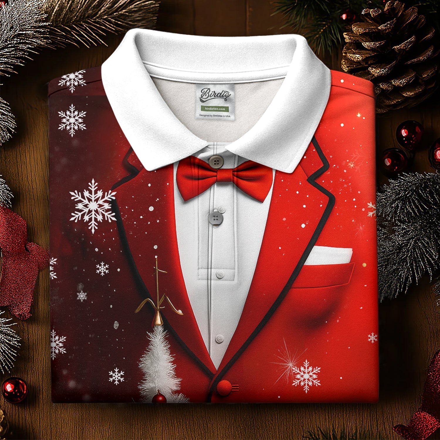 Snow Pine Tree Black And Red Christmas Women Golf Top, Christmas Golf Shirt, Ladies Golf Tops