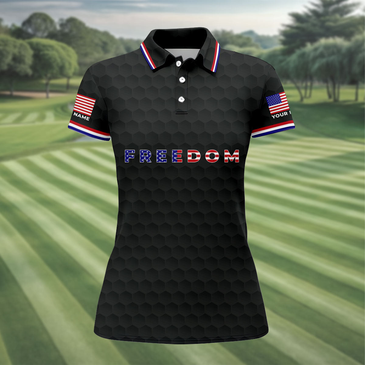 Freedom American Bald Eagle 250th Anniversary Black Golf Shirt, Patriotic 4th Of July Golf Shirt For Women
