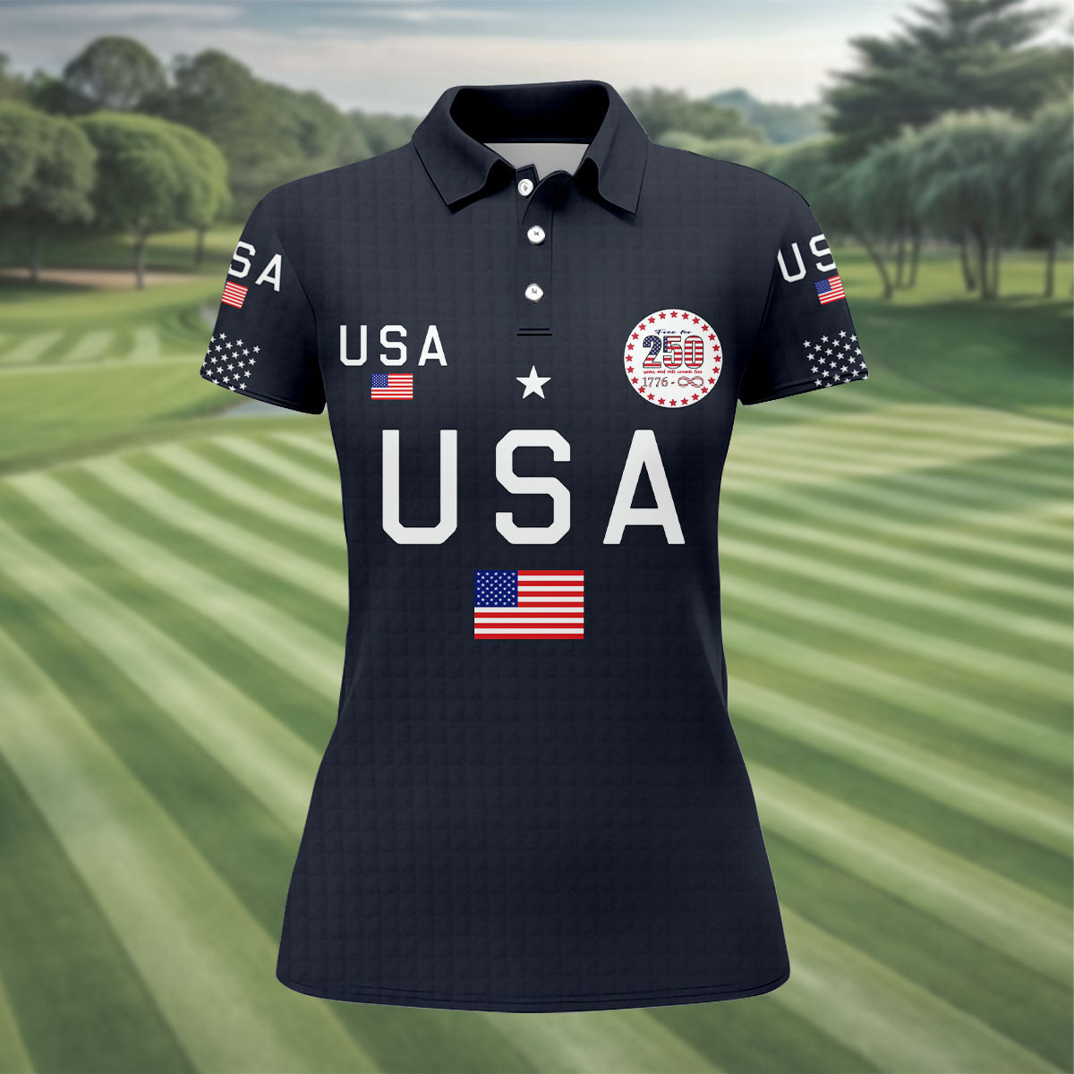 Free For 250 Years Black Patriotic Golf Shirt, 4th Of July Golf Shirt, 250th Anniversary Women Golf Top