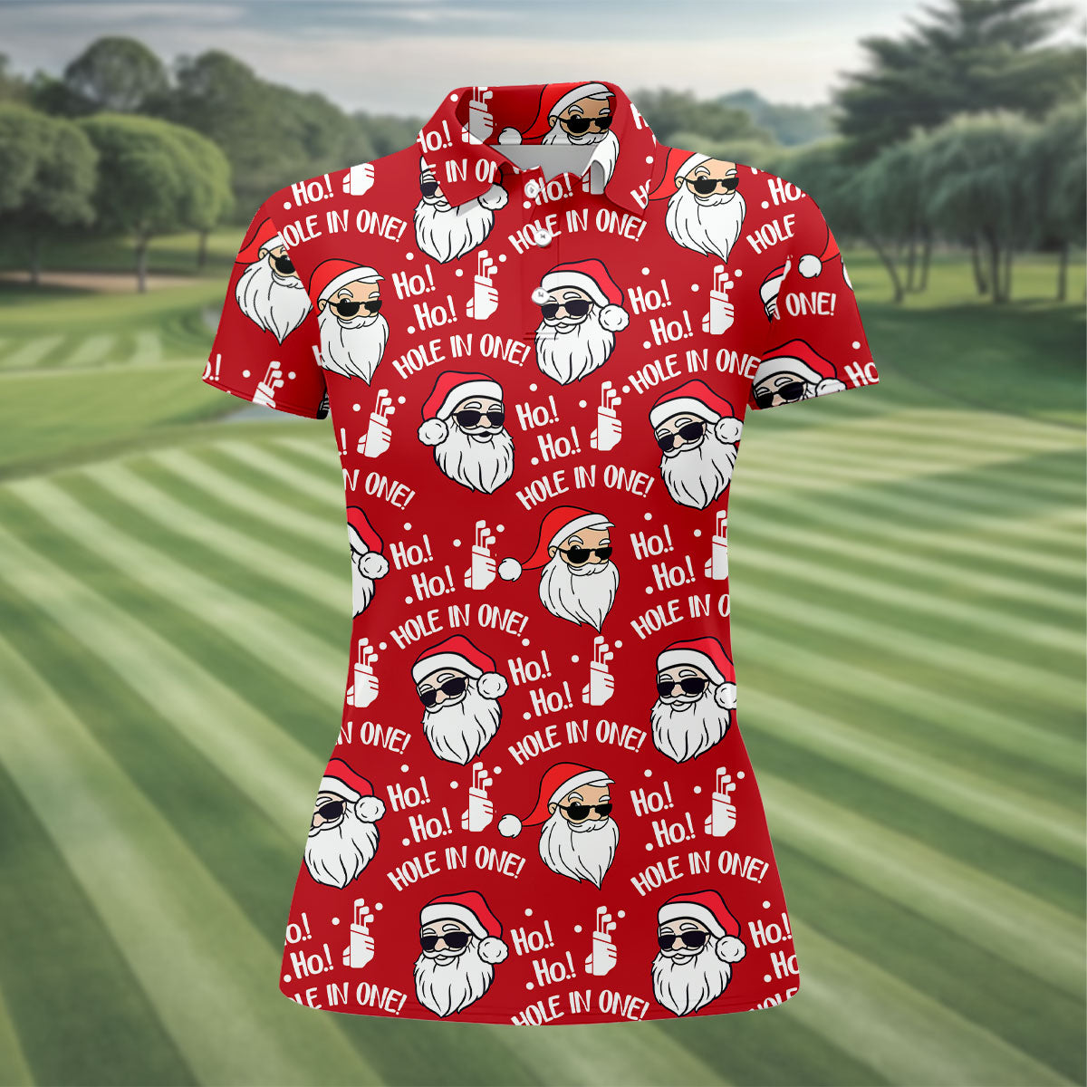 Ho Ho Hole In One Funny Santa Red Christmas Women Golf Top, Christmas Golf Shirt, Ladies Golf Shirts