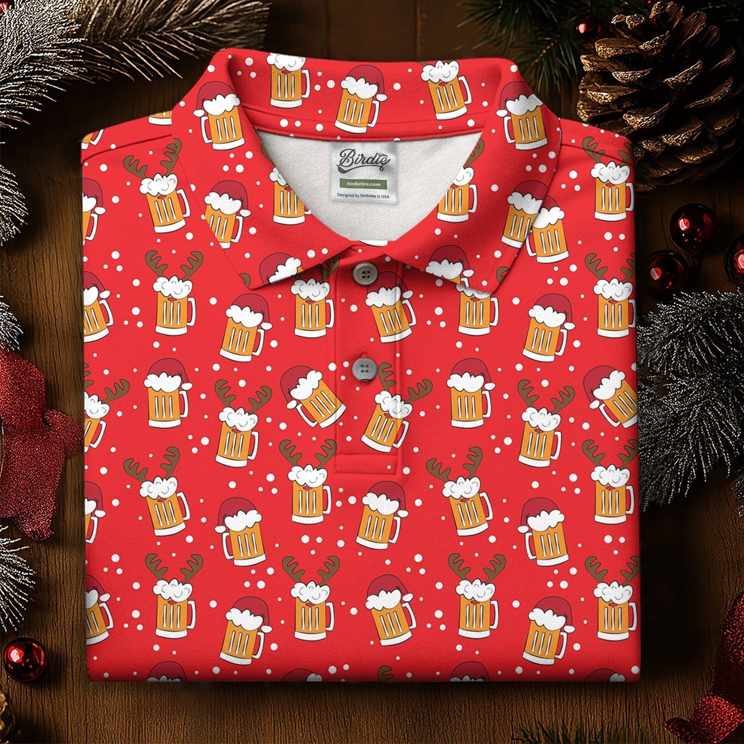 Christmas Beer Red Golf Shirt, Christmas Golf Shirt, Fun Women's Golf Shirts, Ladies Golf Polos, Golfing Apparel