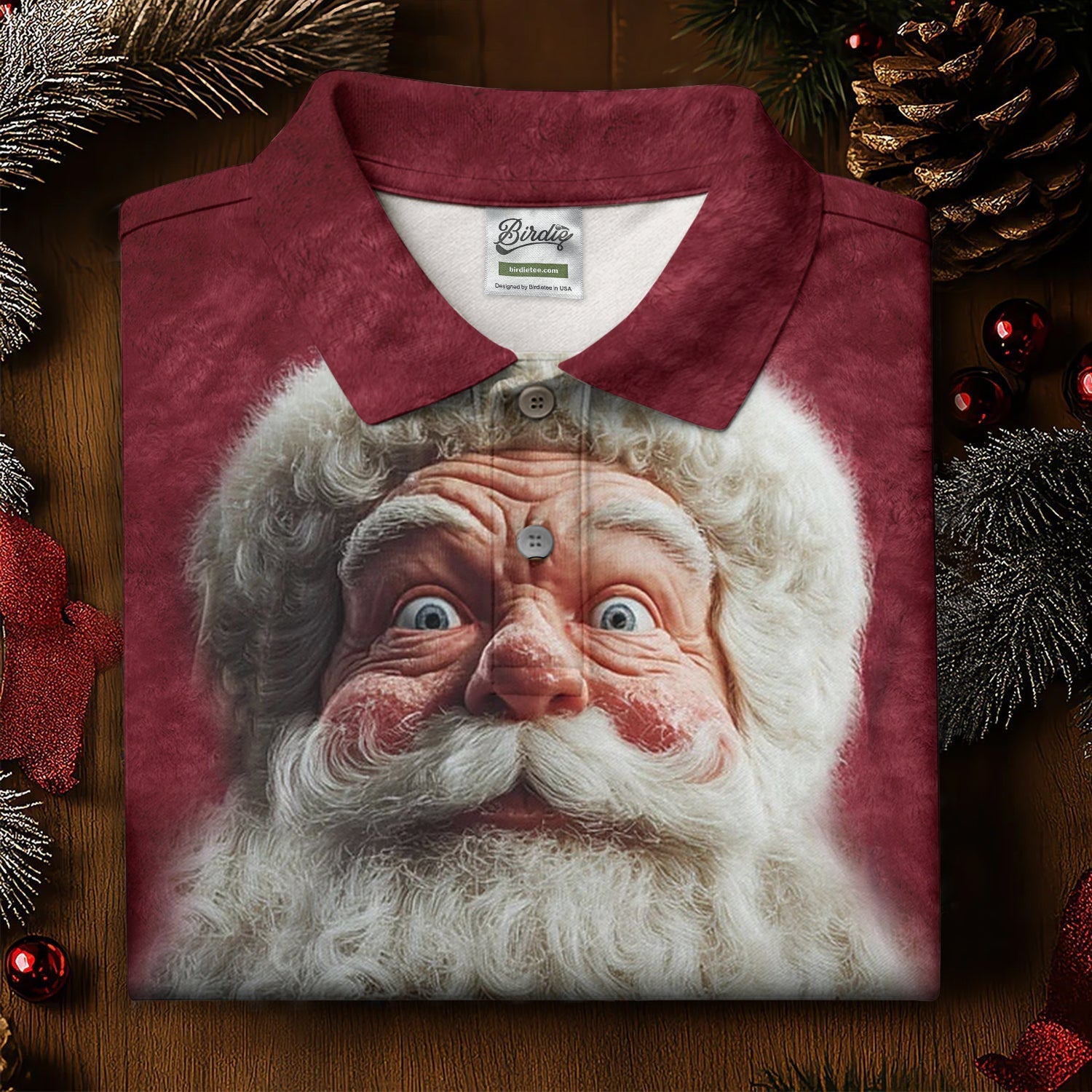 Santa Claus Face Funny Holiday Vintage Print Women Golf Top, Christmas Golf Shirt, Ladies Golf Tops