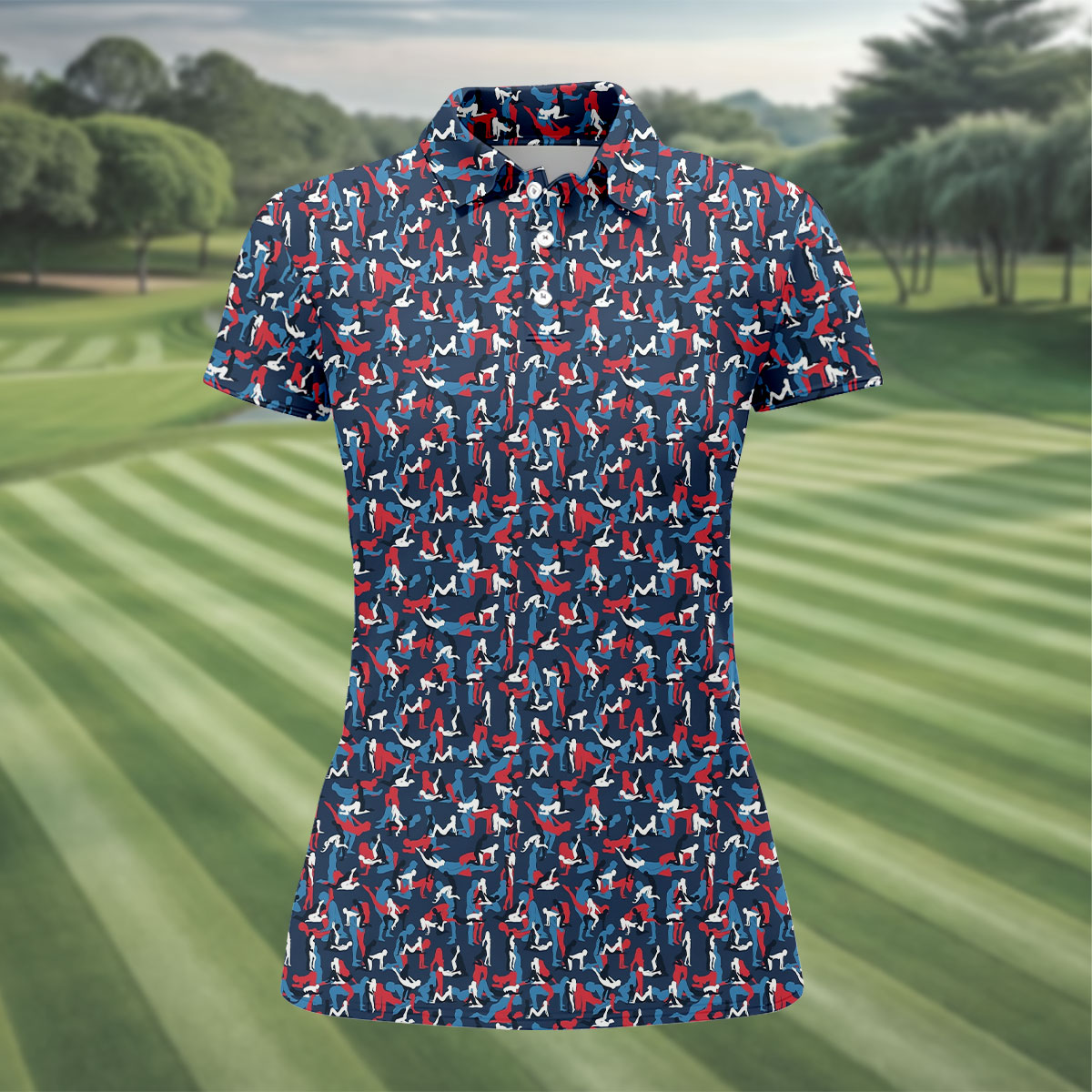 Naughty Position Dirty Humor Red White Blue 250th Anniversary Fun Women's Golf Shirts, Valentines Golf Gift