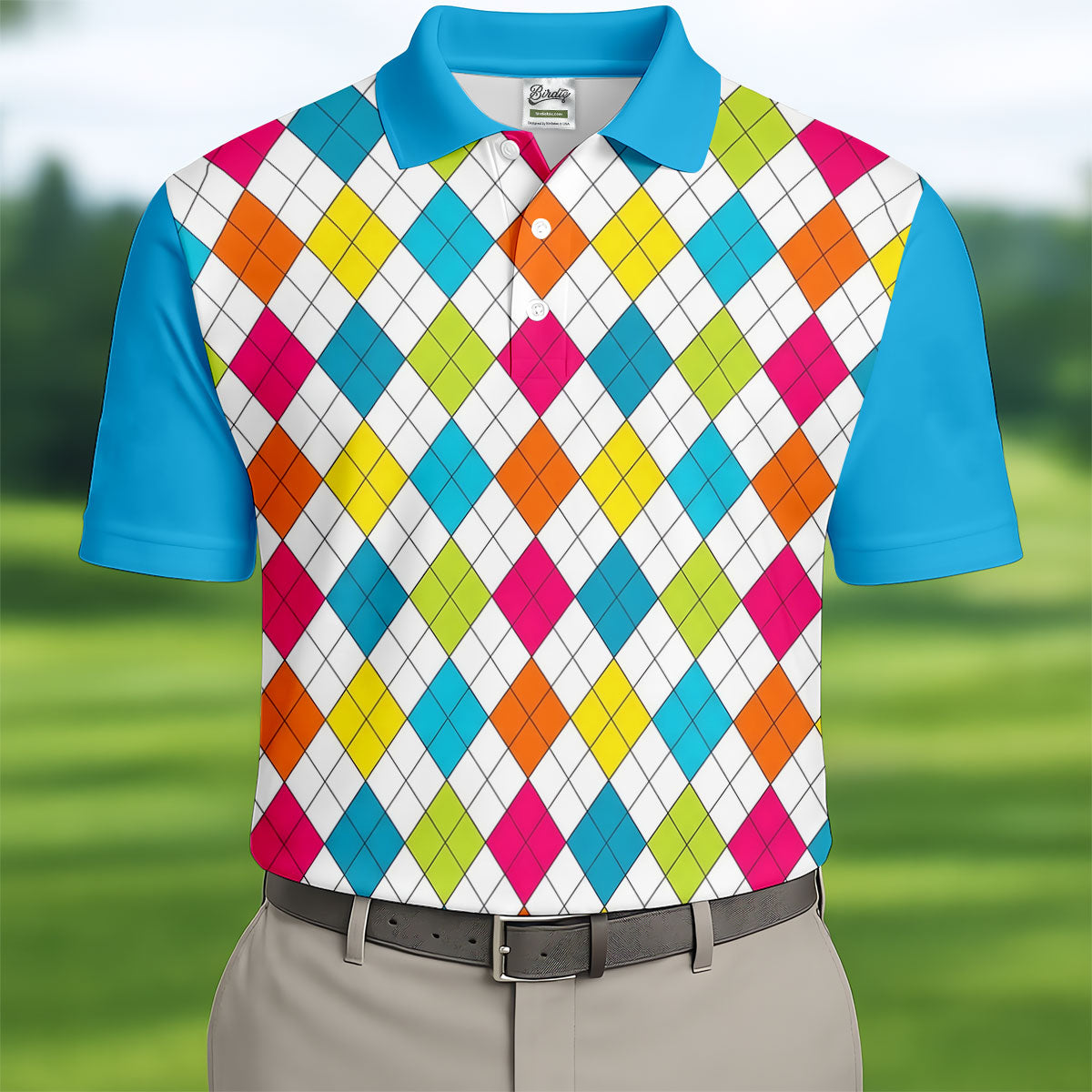 Retro Argyle Diamond Checkered Golf Shirt, Mens Golf Polo, Printed Golf Shirts