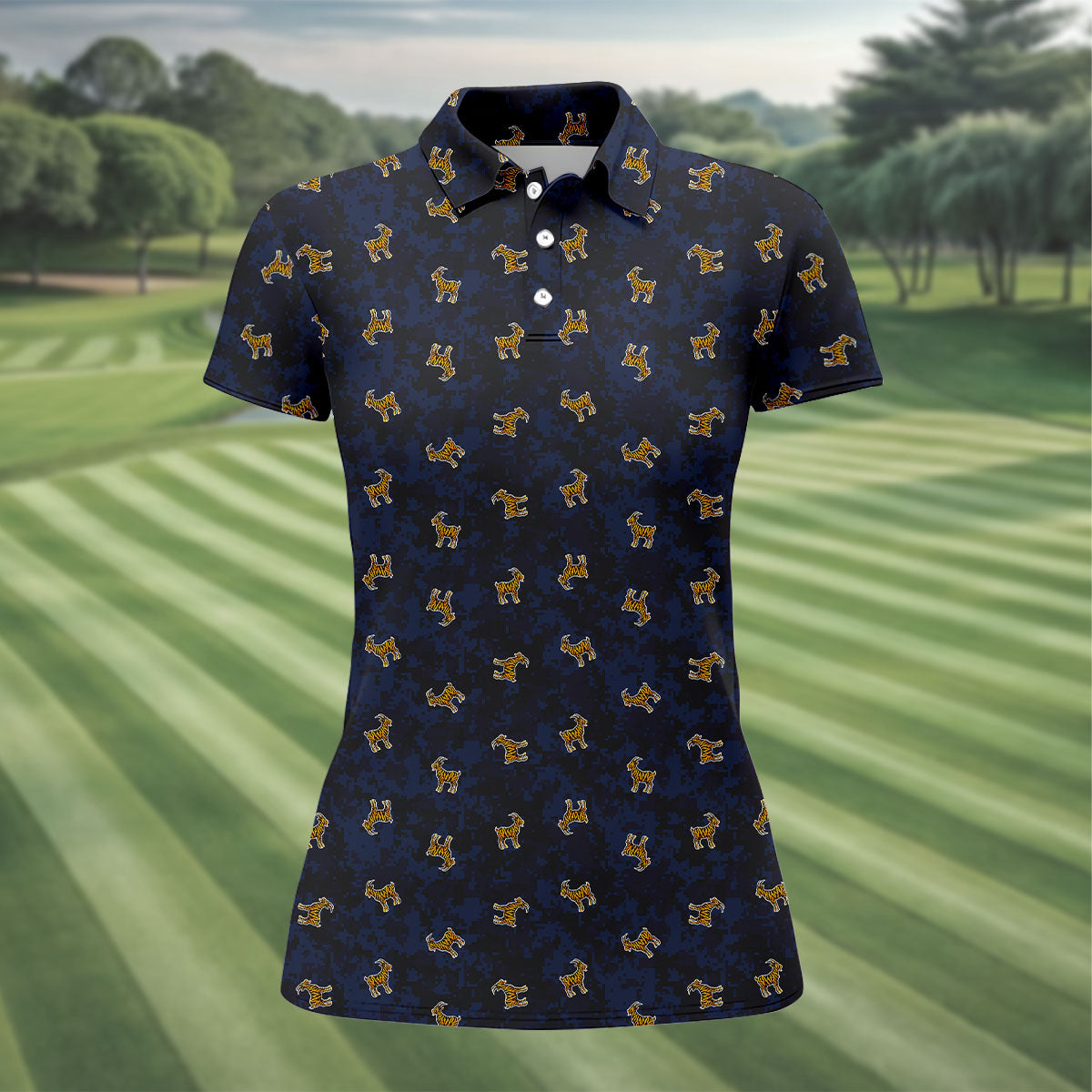 Tiger Goat Digital Camouflage Funny Golf Shirt, Ladies Golf Tops, Golf Shirt For Women