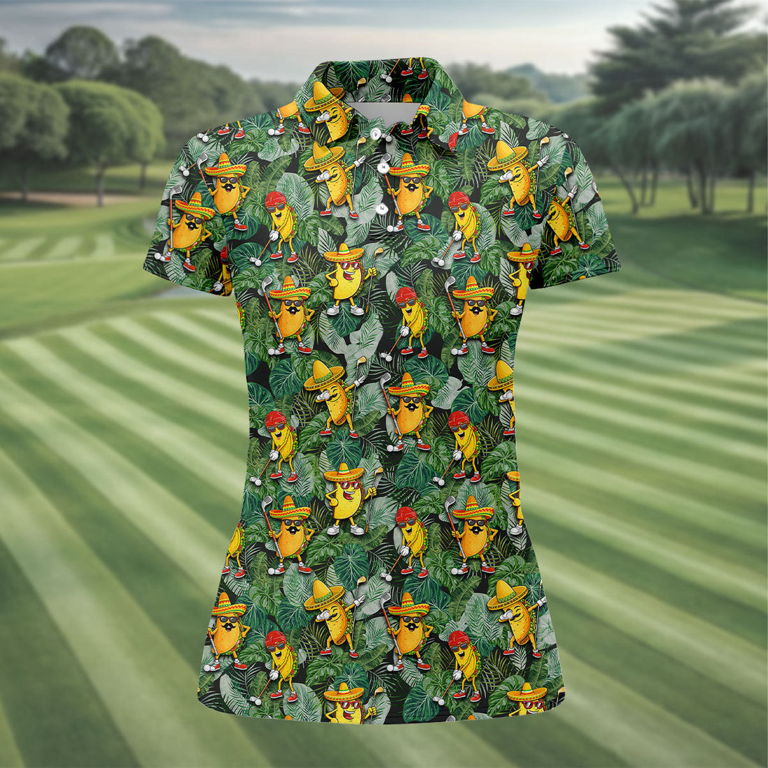 Funny Taco Golf Pose Tropical Golf Shirt, Fun Women's Golf Shirts, Ladies Golf Shirts, Golfing Apparel