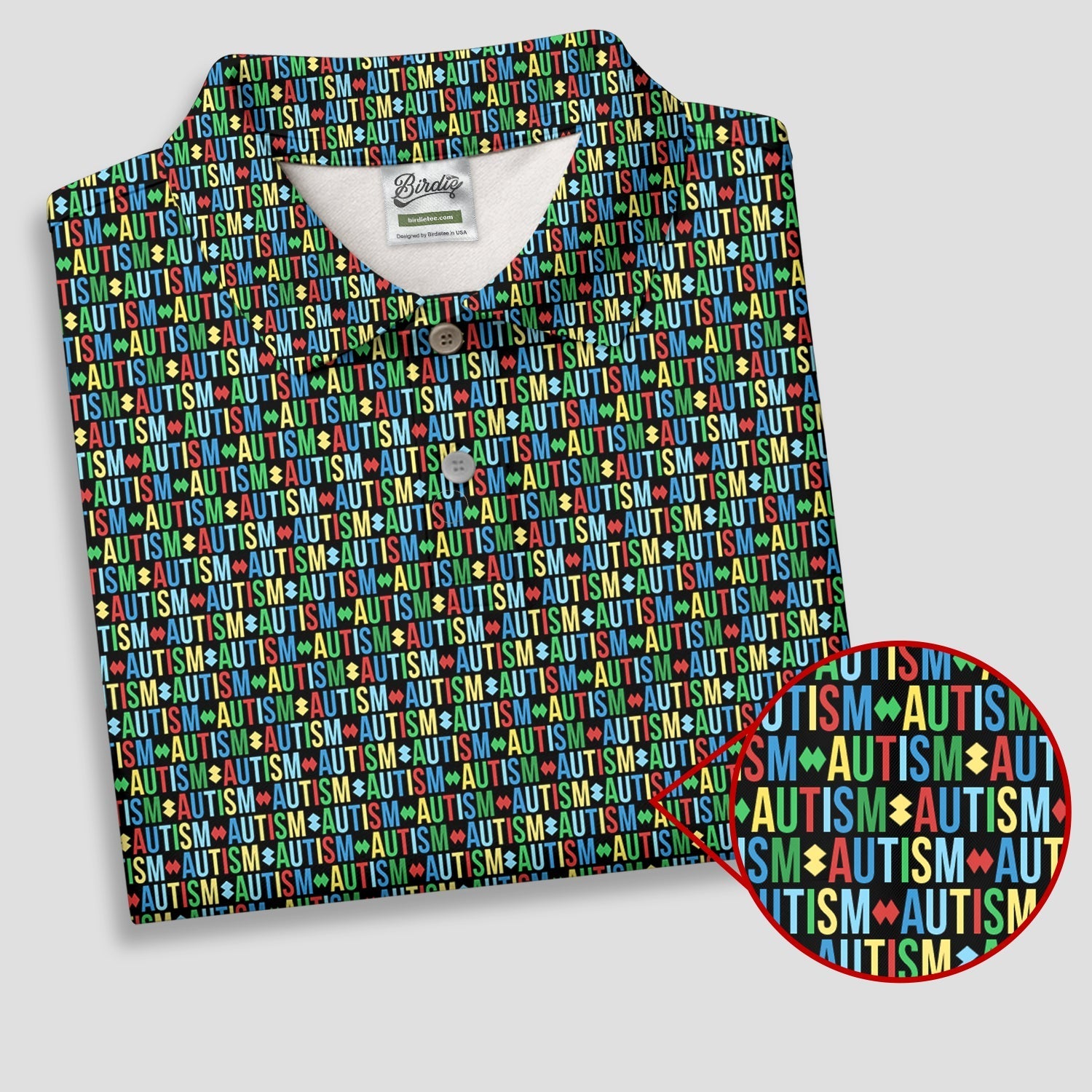 Autism Awareness Colorful Letters Seamless Pattern Ladies Golf Shirts, Golf Shirt For Women