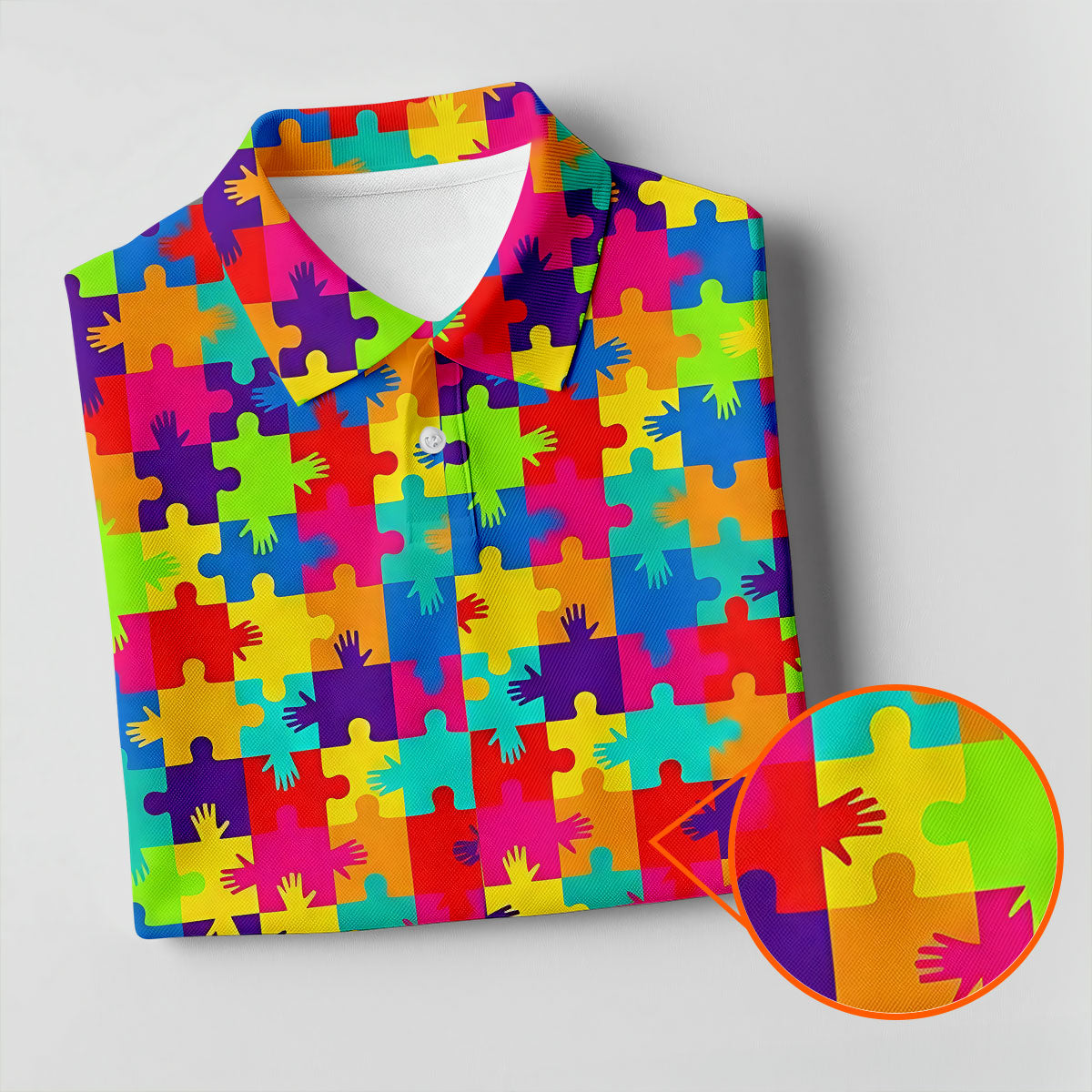 Colorful Handprints Autism Awareness Puzzle Golf Shirt For Women, Ladies Golf Shirts, Women's Polo Shirt