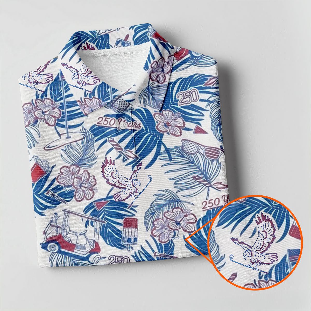 250 Years Red White Blue Tropical Floral Patriotic Golf Shirt, 4th Of July Golf Shirt For Women