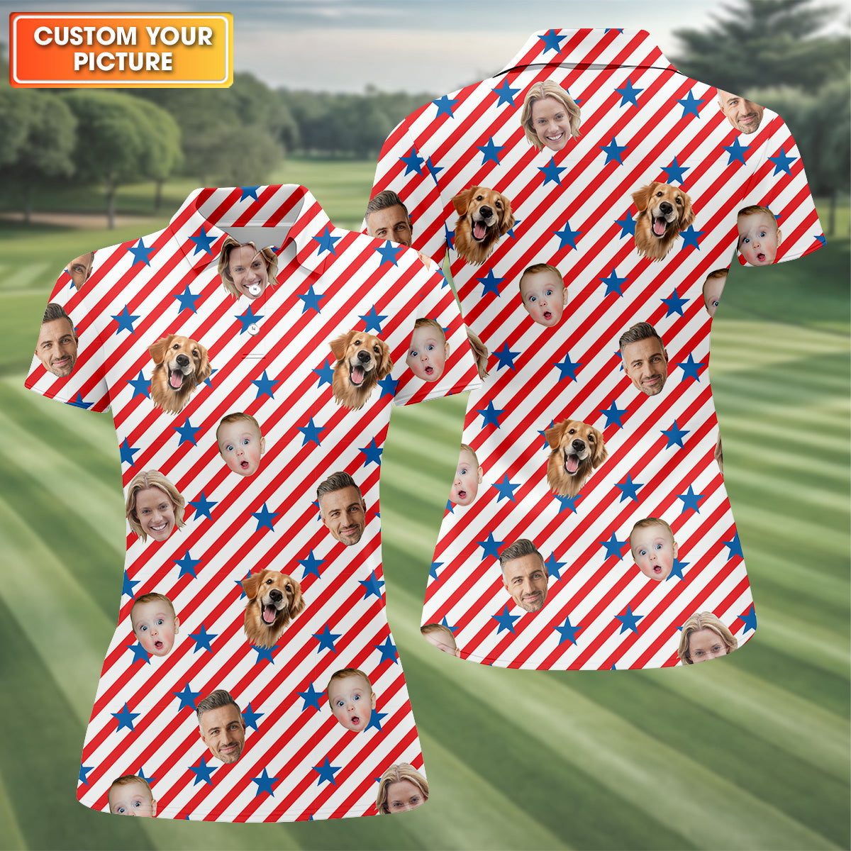 Custom Face Shirt, Personalized Dog Shirts, Long Sleeve Golf Shirts, Golf Tops For Women, Family Portrait Golf Shirt