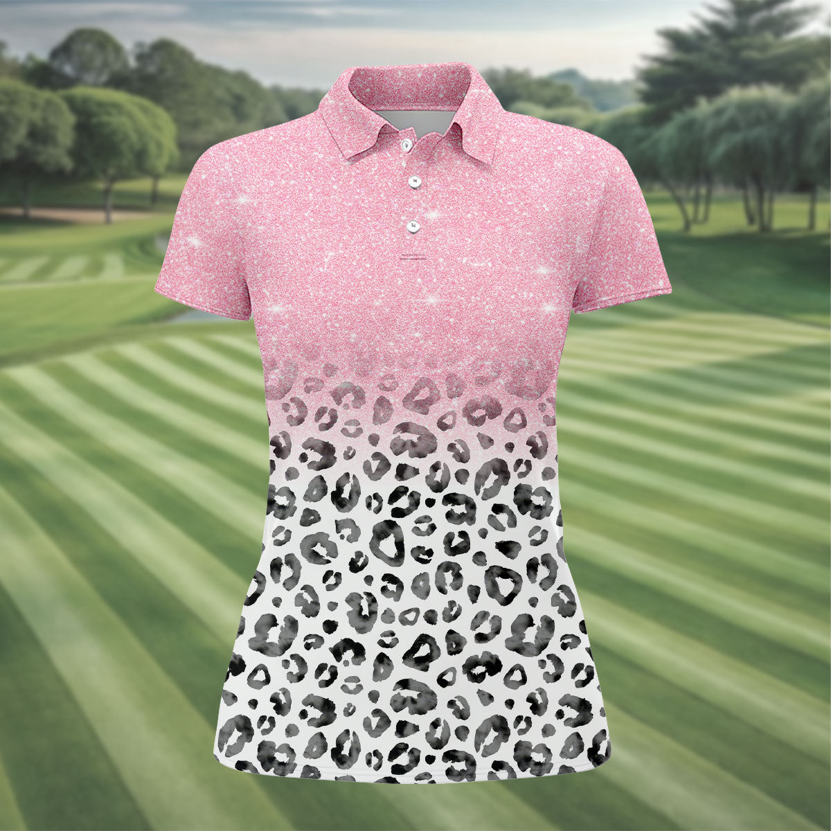 Pink Leopard Women's Golf Shirt, Pink Golf Shirt, Breast Cancer Awareness Shirt, Ladies Golf Shirts