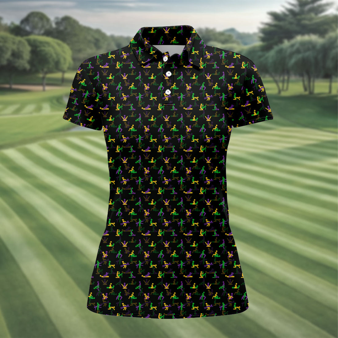 Naughty Position Stick Figure Couple Mardi Gras Black Golf Shirt, Women's Golf Tops, Ladies Golf Polos