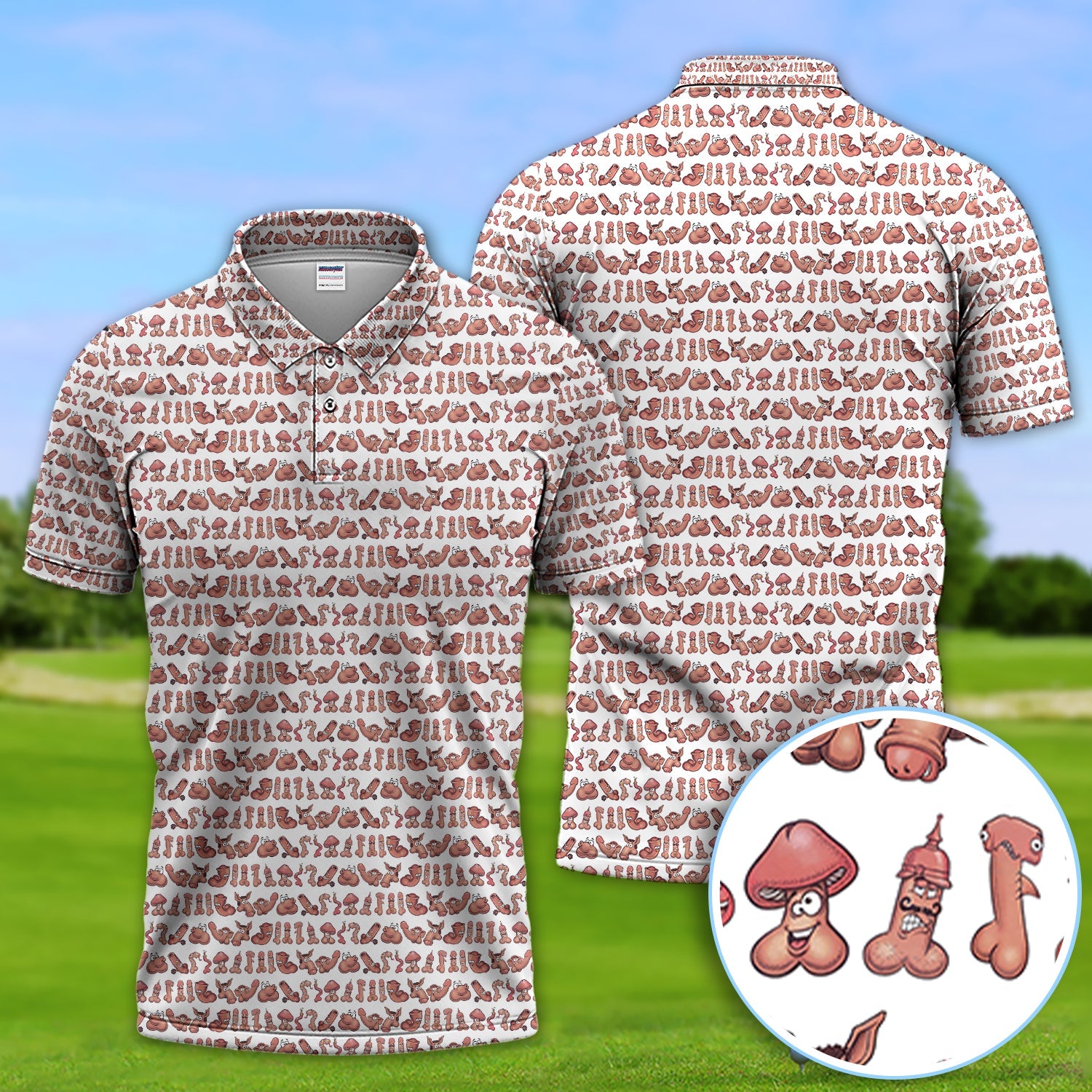 Playful Abstract Cartoon Pattern Golf Polos, Funny Golf Shirt For Men, Golf Gift For Golfer