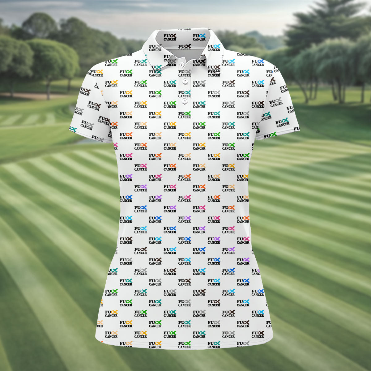 Cancer Awareness Fun Women's Golf Shirts, Cancer Survivor Shirt, Ladies Golf Shirts, White Polo Women