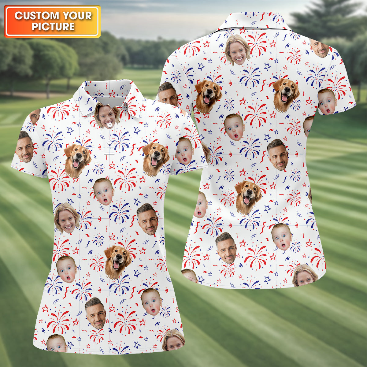 Golf Tops For Women, Patriotic Golf Polos, Custom Face Shirt, Long Sleeve Golf Shirts, Family Portrait Golf Shirt, Golf Shirt Gift For Women
