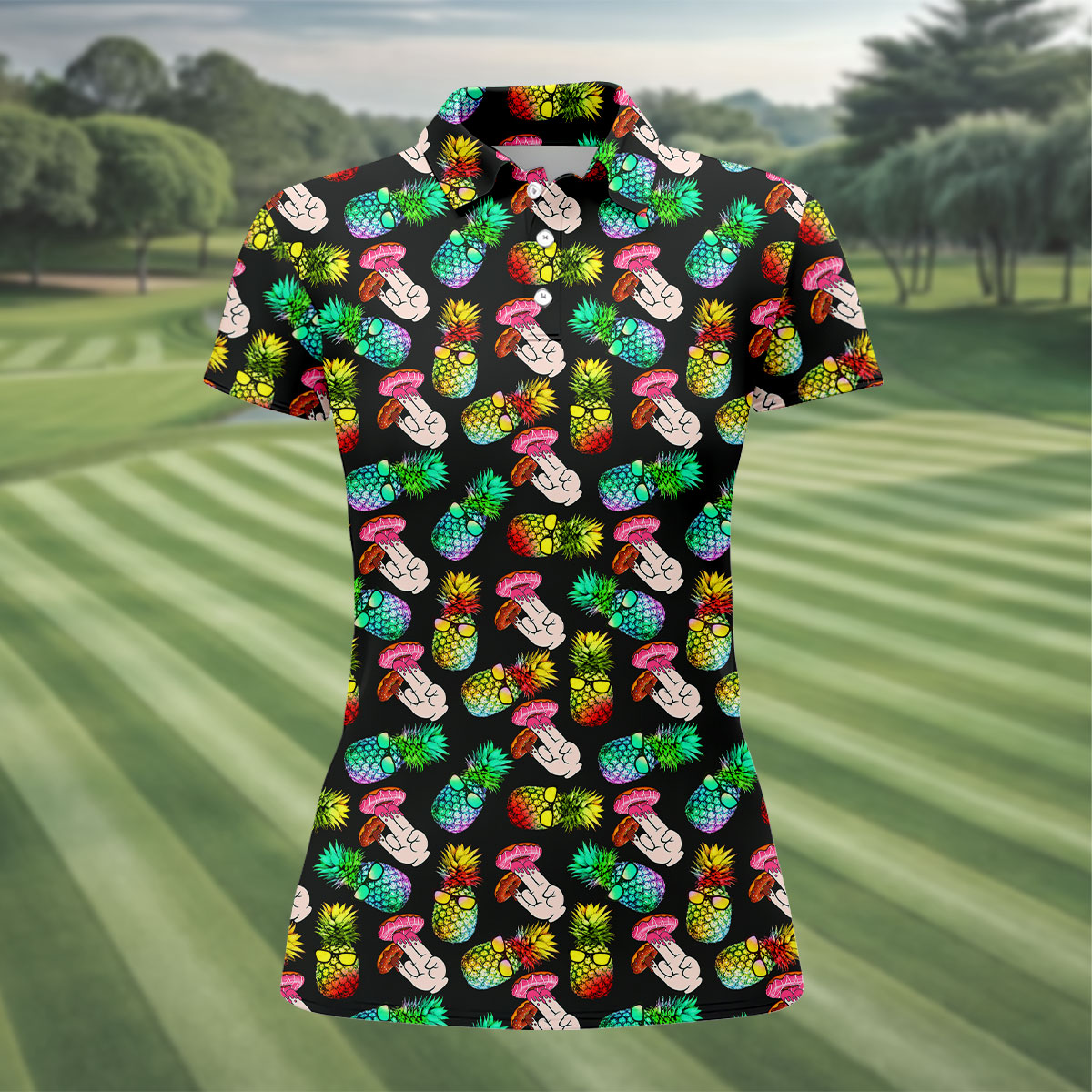 Pineapples Donut Finger Adult Humor Women Golf Shirts, Ladies Golf Shirt, Funny Golf Shirts