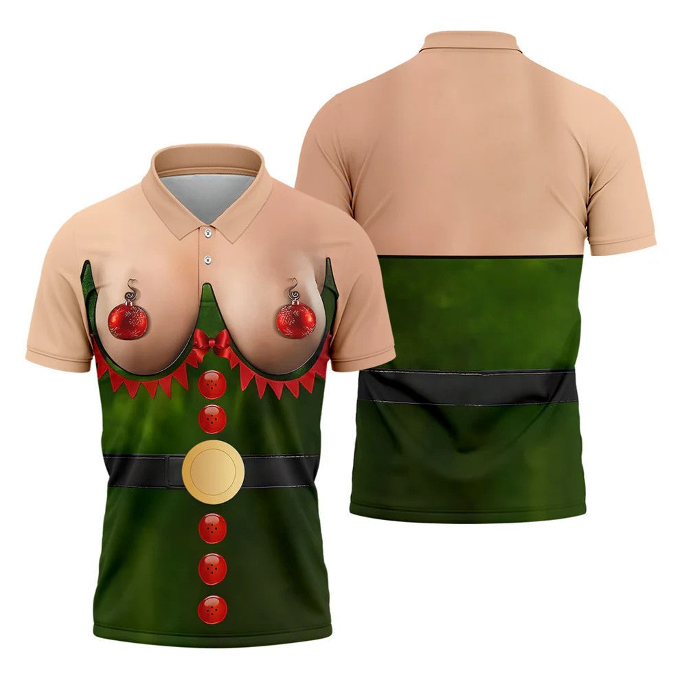 Funny Elf Costume Ornament Christmas Golf Shirt, Ugly Christmas Shirt, Christmas Golf Shirt