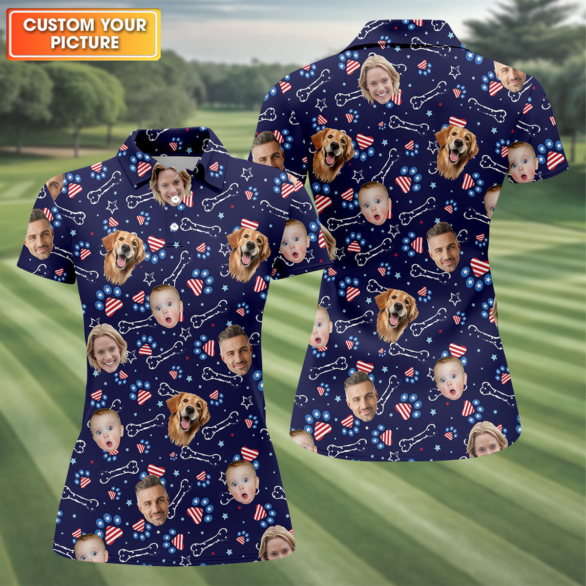 Custom Dog Shirts, Golf Tops For Women, Custom Face Shirt, Family Portrait Golf Shirt, Patriotic Golf Polos, Long Sleeve Golf Shirts
