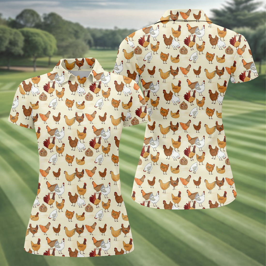 Chicken Family Funny Womens Golf Polo ShirtChicken Lover Gifts, Custom Ladies Golf Shirt