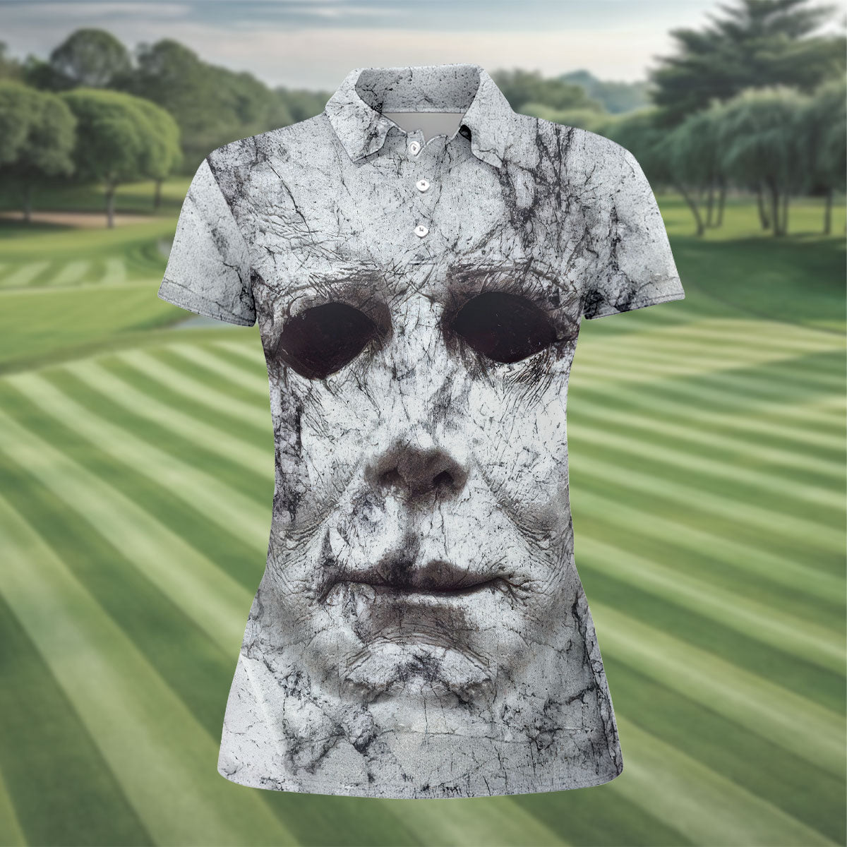 Halloween Michael Myers Horror Face Ladies Golf Polos, Horror Cosplay Women's Golf Tops, Halloween Golf Shirt
