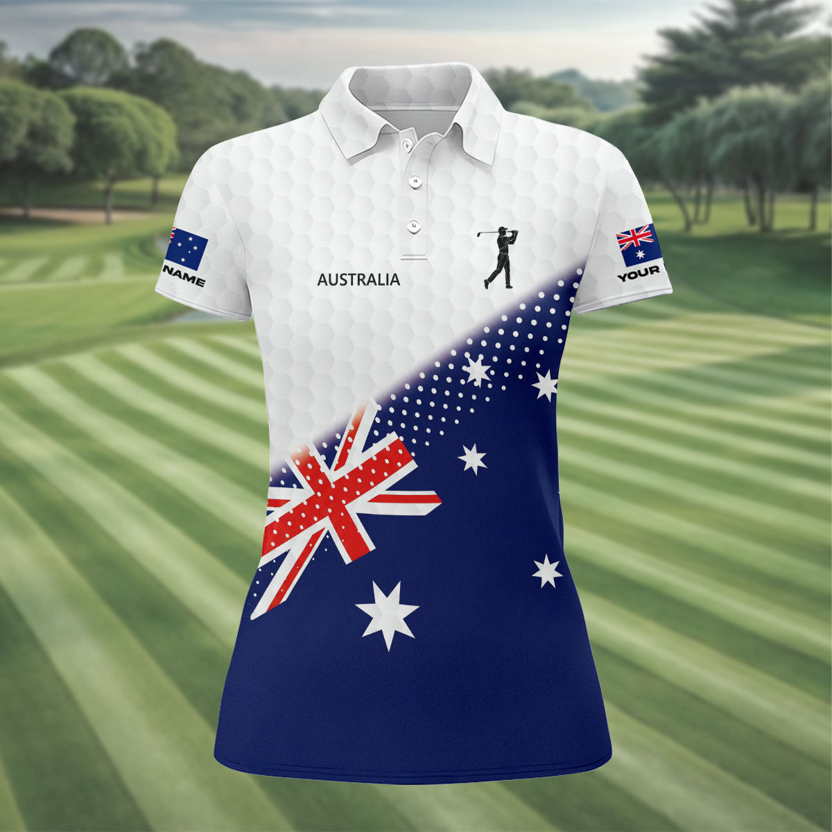 Golf Ball Pattern Australia Flag Print Ladies Golf Tops Australia, Golf Shirt For Women
