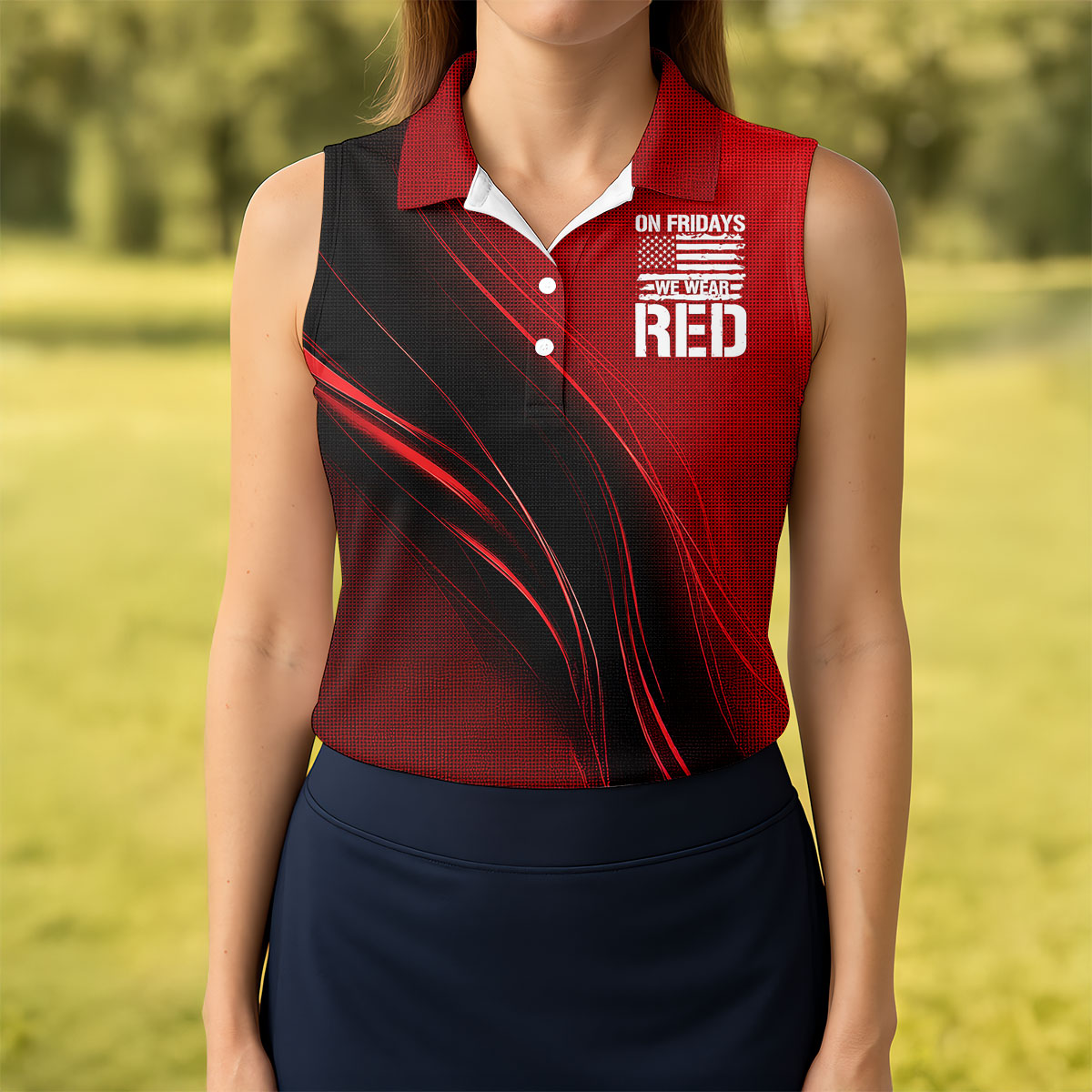 On Friday We Wear Red Faith Cross Red Black Gradient Patriotic Golf Shirt, 250 Years Golf Shirt For Women