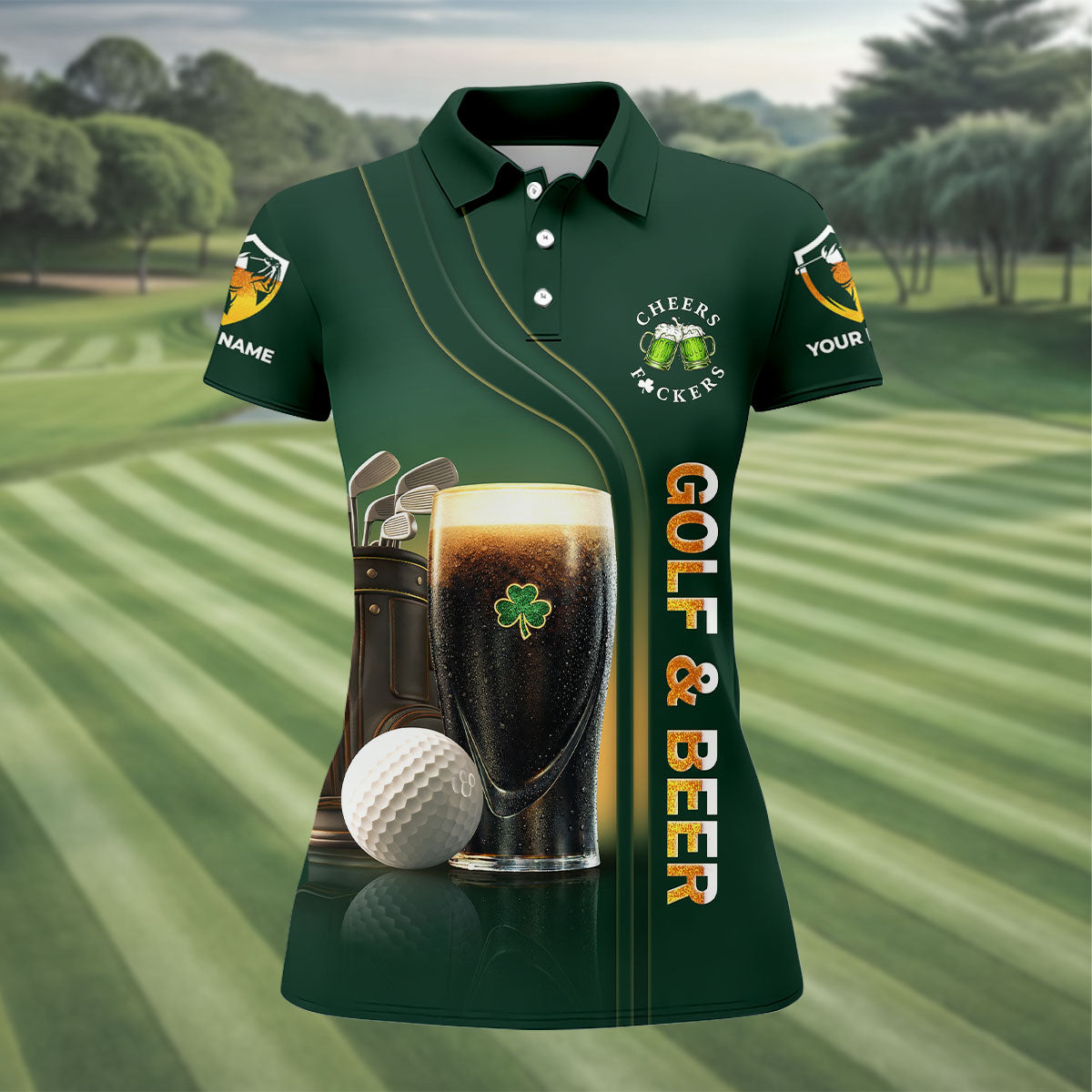Birdie Bogey Eagle Par Cheers Fckers Golf And Beer St Patrick's Day Green Women's Golf Tops, Ladies Golf Polos