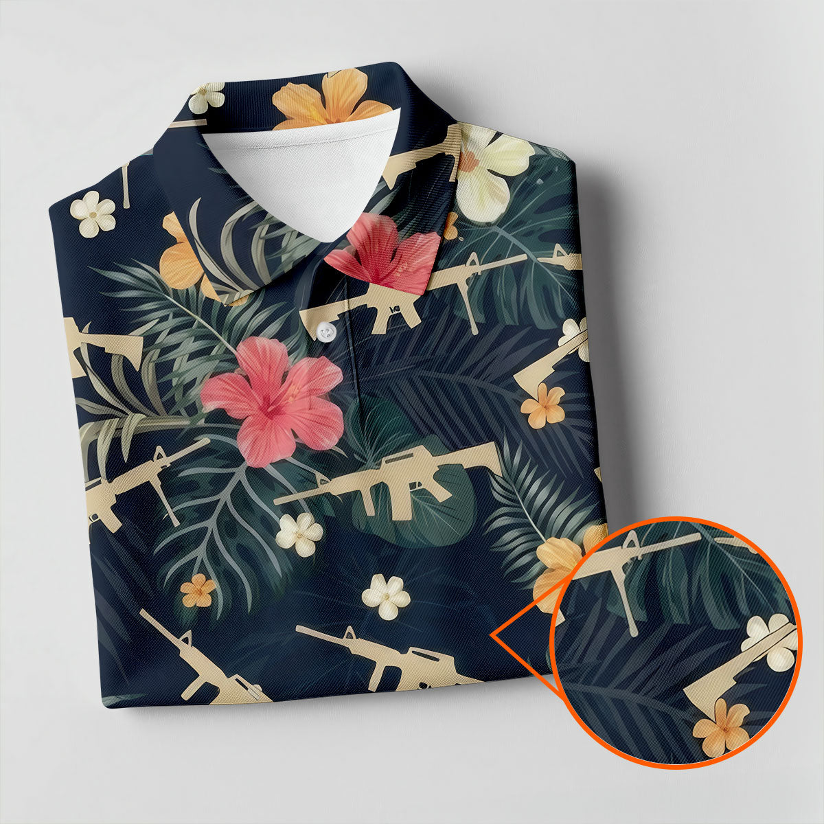 Colorful Hibiscus Tree With Army Theme Women Golf Top, Ladies Golf Shirts, Golfing Apparel