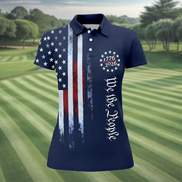 We The People 250 Years Navy Vintage Golf Shirt, Patriotic 4th Of July Golf Shirt For Women