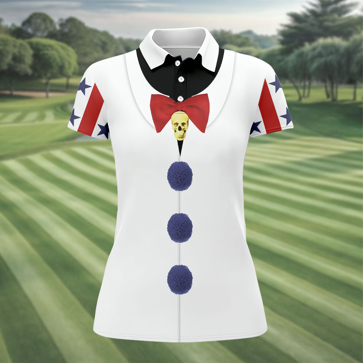 Creepy Clown Horror Cosplay Fun Women's Golf Shirts, Funny Halloween Ladies Golf Polos, Cool Golf Gift