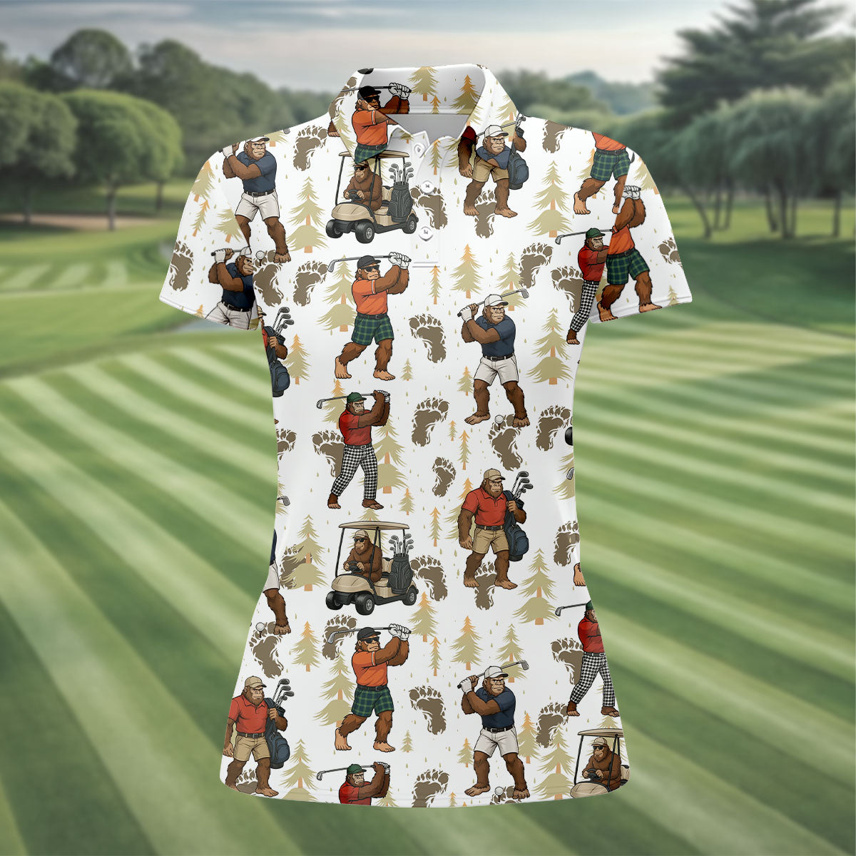 Bigfoot Fun Women's Golf Shirts, Bigfoot Footage Women's Golf Tops, Unique Gift For Golfer