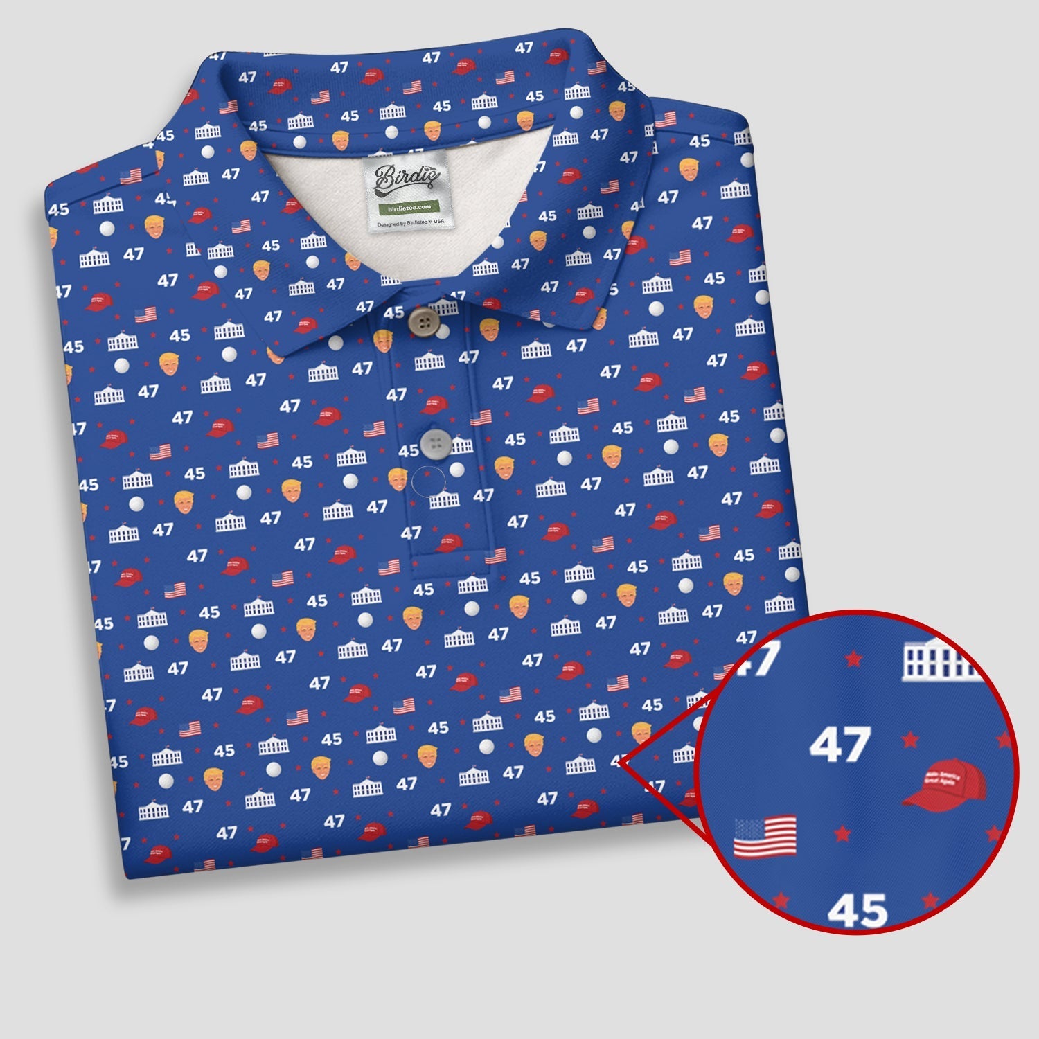 45 47 US Flag Pattern Blue Golf Shirt, Funny Golf Shirt, Women's Golf Tops, Ladies Golf Shirts