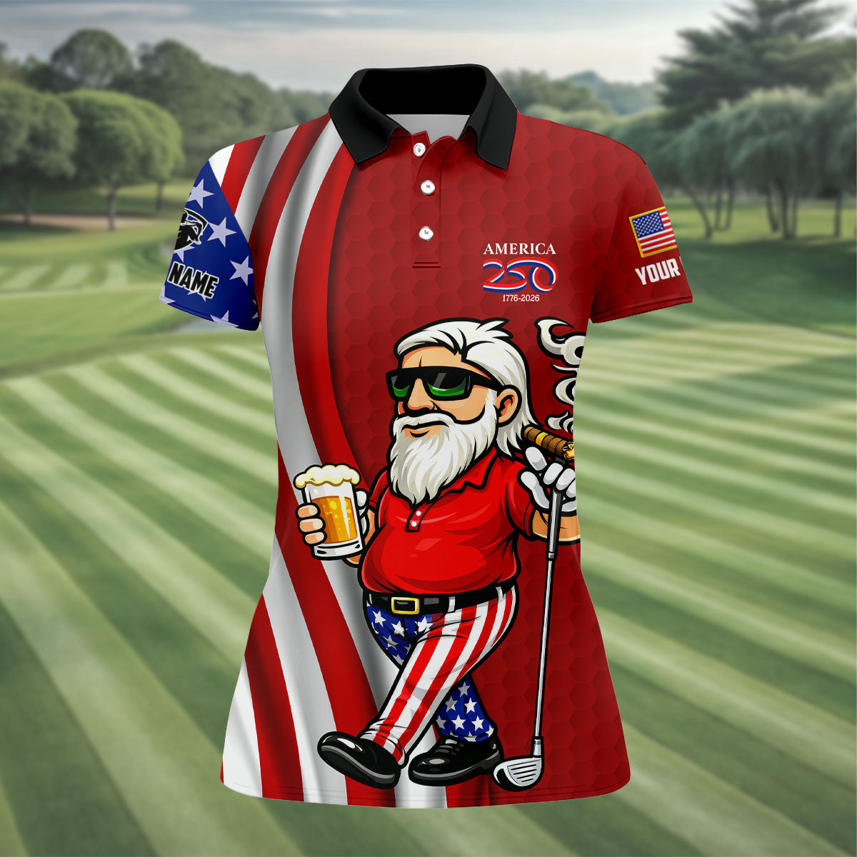 America 250 Patriotic Man 4th Of July Red Golf Shirt, Golf And Beer Women's Golf Tops