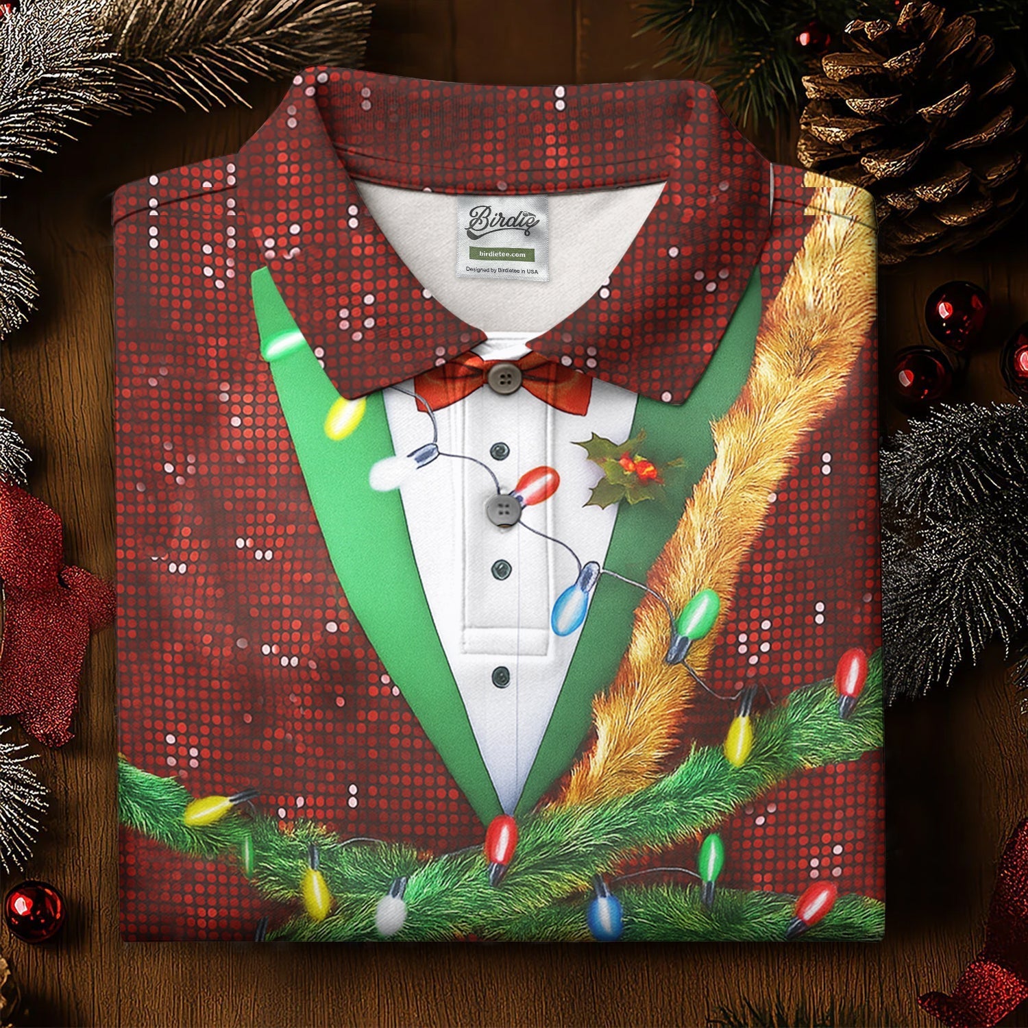 Christmas Lights Disco Ball Pattern Women Golf Top, Christmas Golf Shirt, Ladies Golf Tops