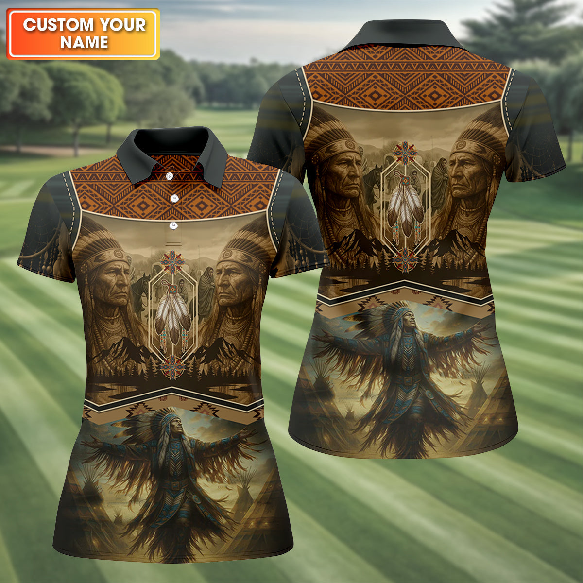 Spirit of the Ancestors Women's Golf Tops, Native American Ancestry Ladies Golf Polos, Indigenous Peoples Month