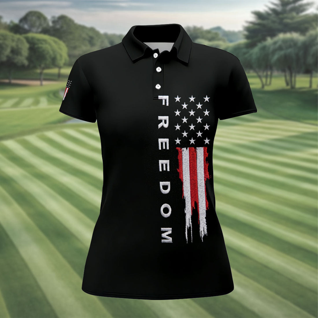 Stars And Stripes Flag 250th Anniversary Golf Shirt, Patriotic 4th Of July Golf Shirt For Women