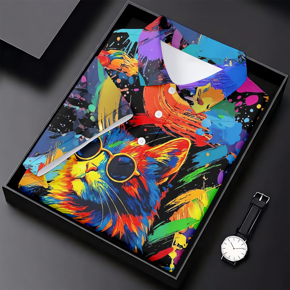 Colorful Cat Wearing Sunglasses Art Golf Shirt, Women's Golf Shirt, Hawaiian Golf Shirt