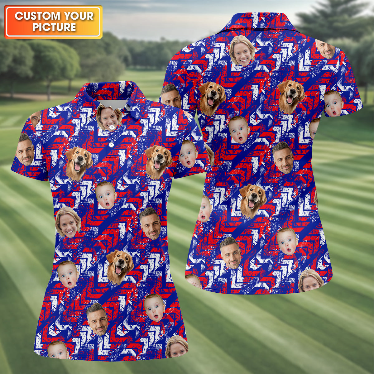 Family Portrait Golf Shirt, Ladies Golf Shirt, Patriotic Golf Polos, Custom Face Shirt, Womens Golf Shirts
