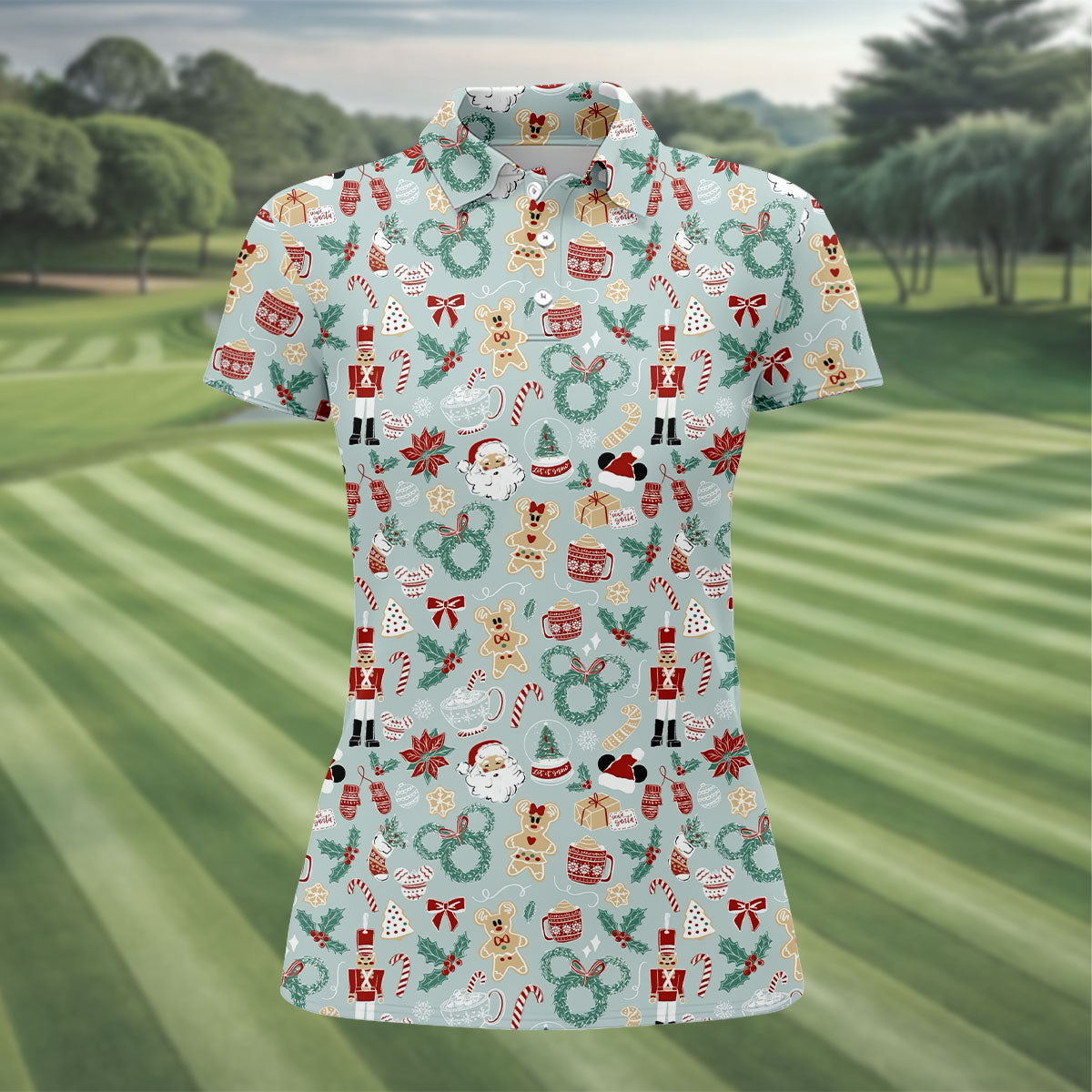 Cute Cartoon Christmas Sweets Women's Golf Tops, Christmas Golf Shirt, Ladies Golf Shirts, Women's Golf Gifts