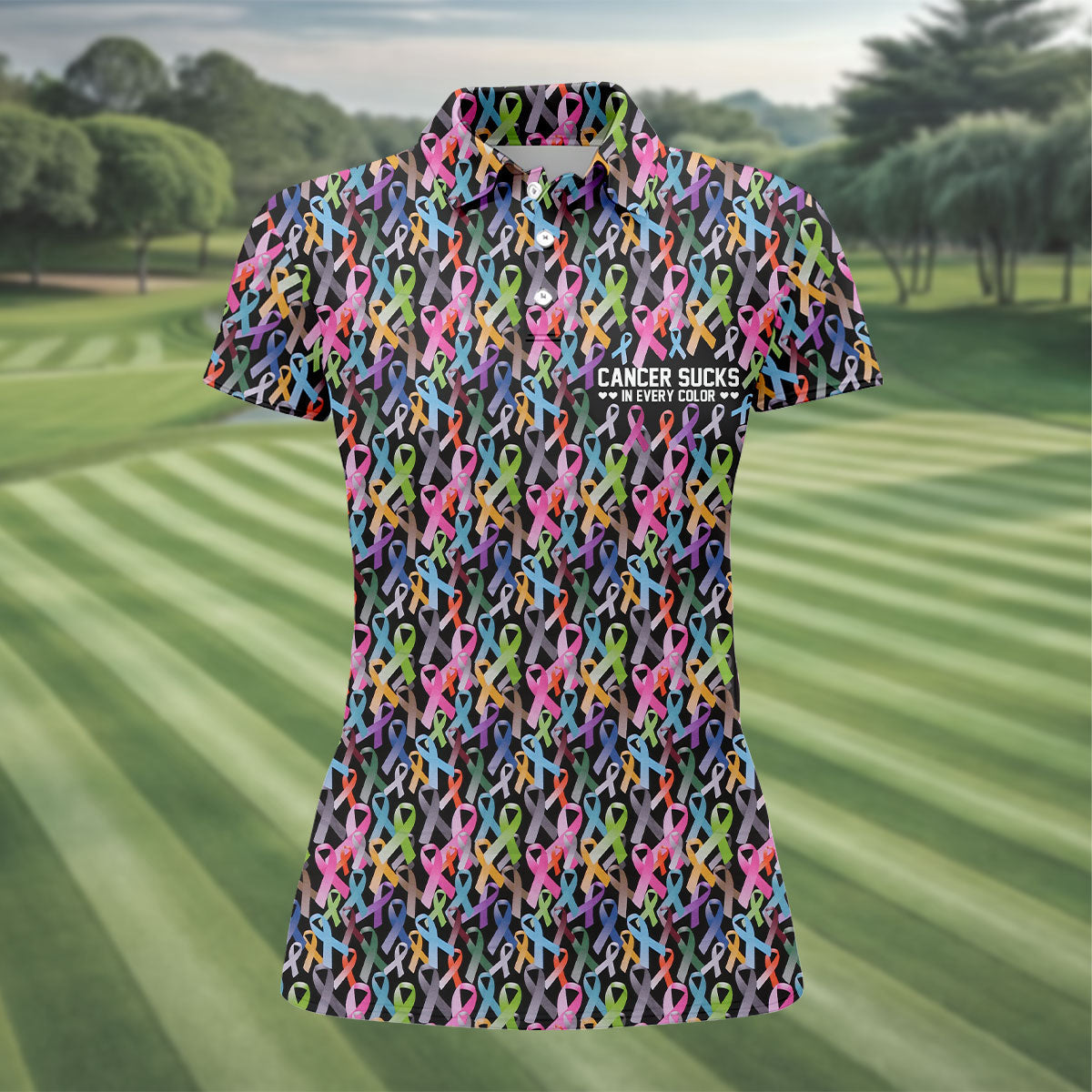 Cancer Sucks In Every Color Black Women Golf Shirt, Cancer Survivor Shirt, Cancer Awareness Shirt, Ladies Golf Shirts
