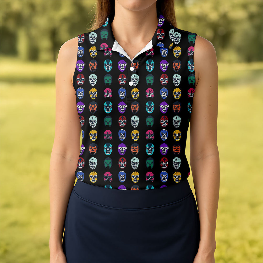 Lucha Libre Mask Wrestling Mexican Culture Art Women's Golf Tops, Ladies Golf Shirt