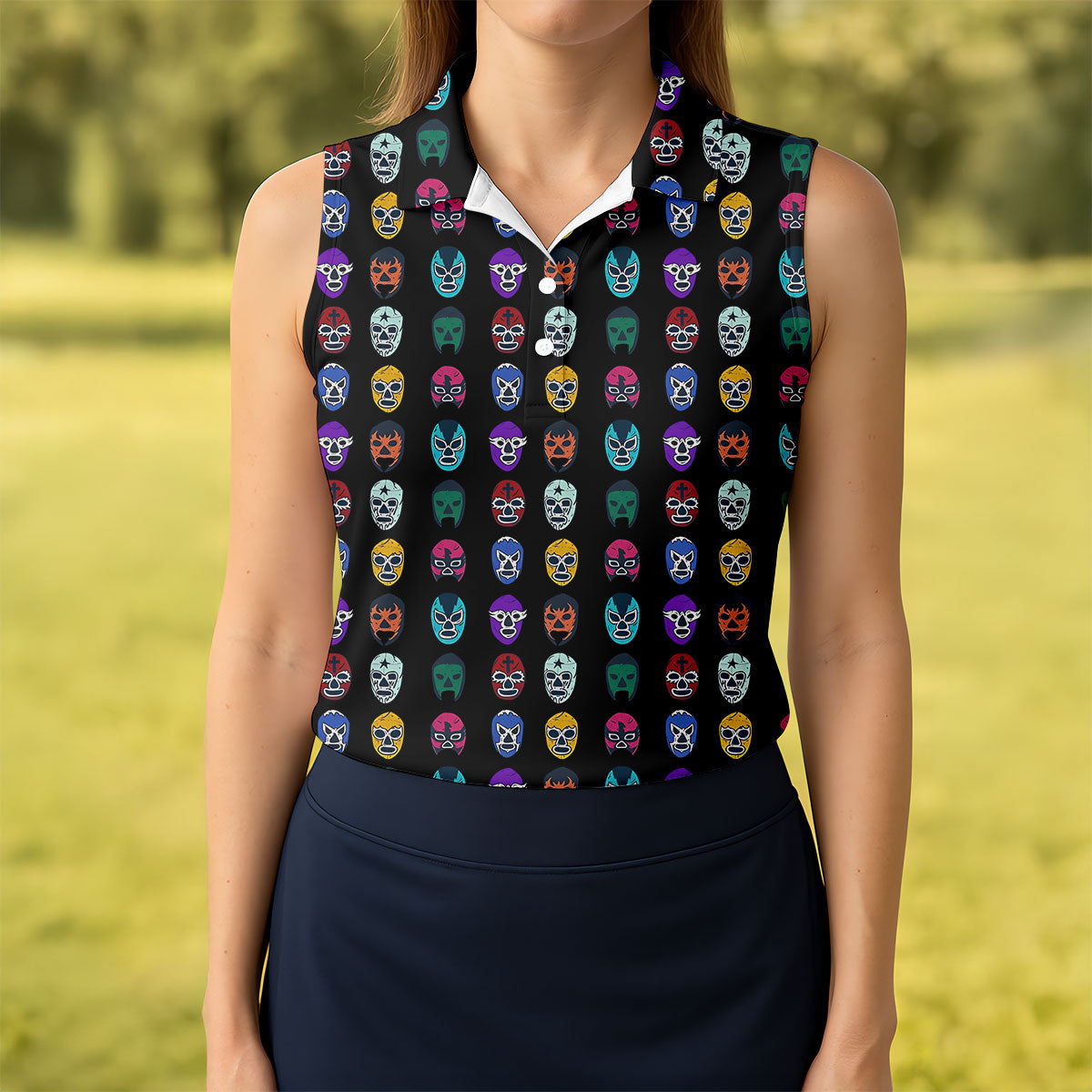 Lucha Libre Mask Wrestling Mexican Culture Art Women's Golf Tops, Ladies Golf Shirt